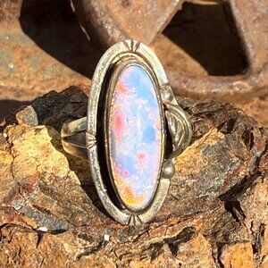 Vintage Sterling Silver & Harlequin Opal Ring Size 6.5